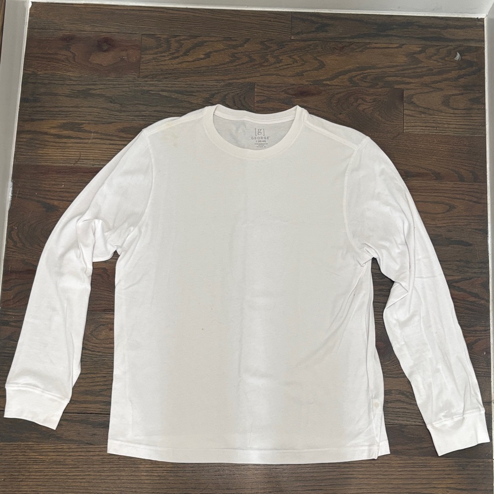 George Classic White Long Sleeve Tee, Size Large
